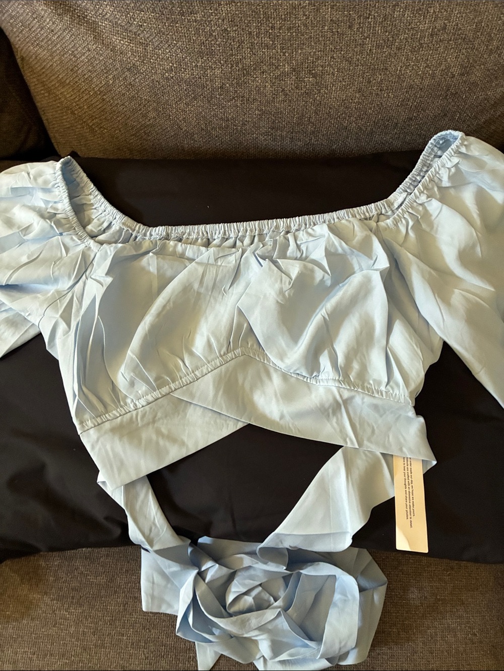 Light Blue Off-Shoulder Tie-Front Crop Top